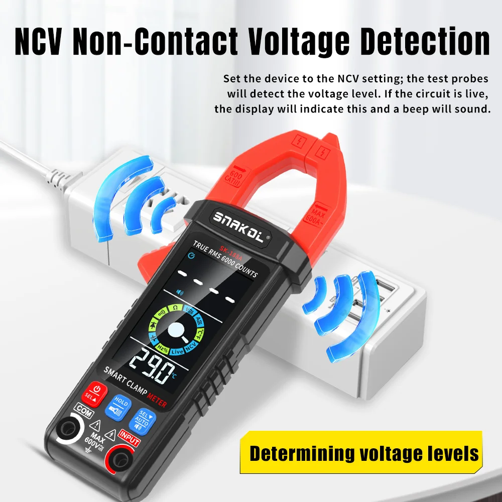 SNAKOL SK-188A Digital Clamp Multimeter 6000 Counts 400A AC/DC Amp Meter Large Color Screen Voltage Tester for Hz NCV Ohm Test