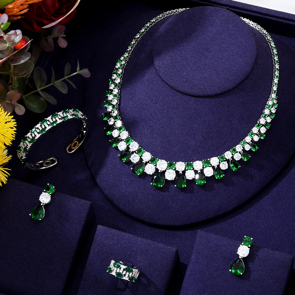 

JImbora Luxury 4PCS Jewelry Set For Women Wedding Full Cubic Zircon Crystal CZ Dubai Bridal Jewelry Sets 2022 DRESS ACCESSARIES
