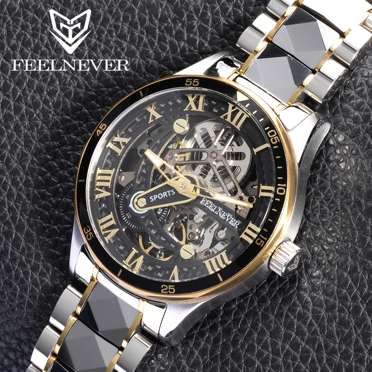 

FeelNever 41MM Hollow Design Men Automatic Mechanical Watches Luxury Sapphire Crysta 316L Steel Waterproof 3C Lume reloj hombre