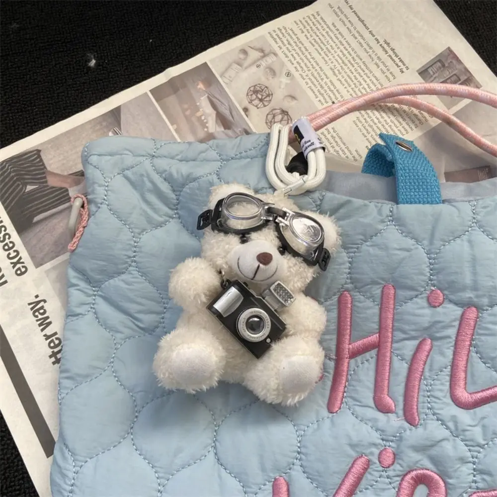 Lovely With Glasses Pilot Bear Keychain Camera Animals Panda Plush Doll Keychain Cute Stuffed Bear Doll Bag Pendant Bag Charm