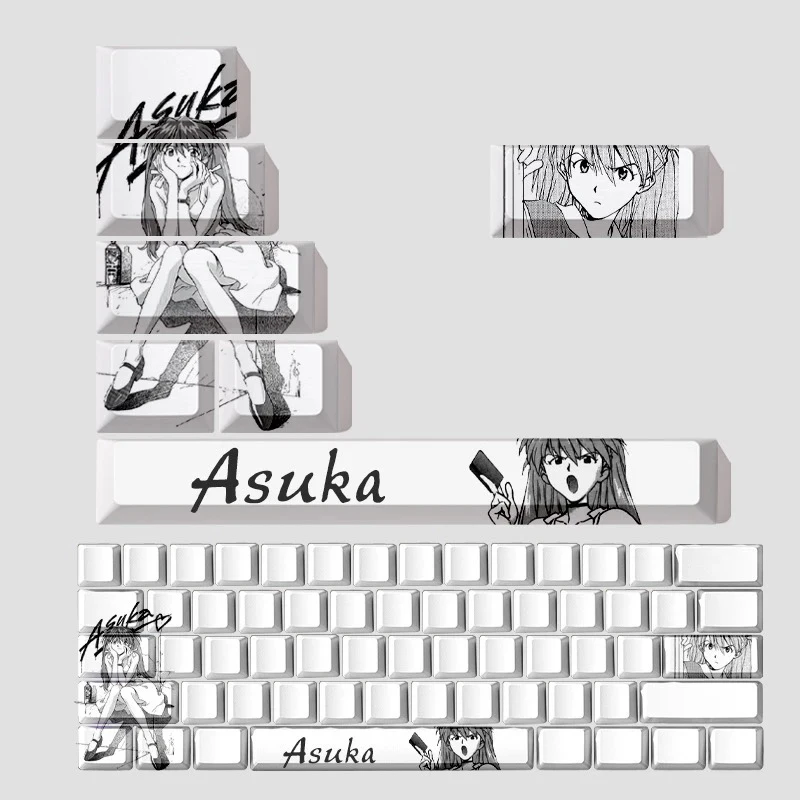 Anime EVA Asuka Langley Soryu White Keycaps Creative Cartoon Peripheral DIY PBT Keycaps for Cross Axis Mechanical Keyboard
