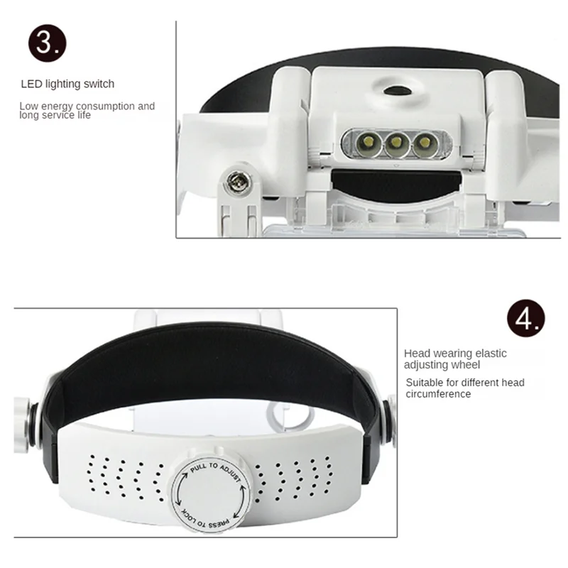 ABJT-lupa para diadema, lupa iluminada con 3 lentes para trabajo cercano, costura, reparación de joyas y relojes, Durab