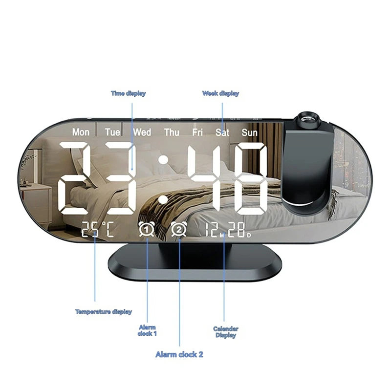 B34B-Mini 4K Clock Camera LED Digital Smart Alarm Clock Projection Supports Remote Viewing Mobile Detection Mini Camera