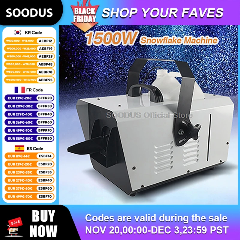 

1500W Remote Control Snow Machine Stage Snow Maker With DMX512 Adjustable Flake Size Snow Generator Hanging Ground Installation