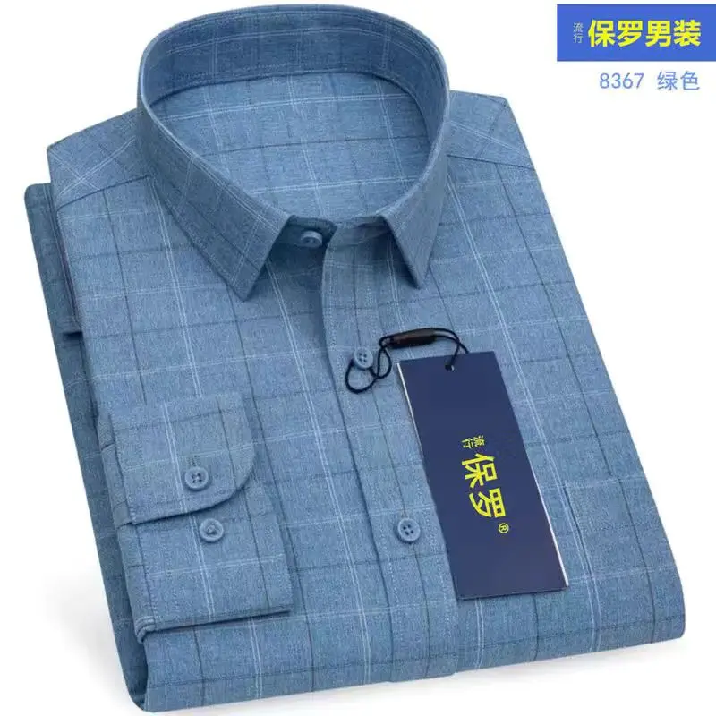 

Men Long Sleeve Shirt Grey Green Stripe Business Spring Autumn Top