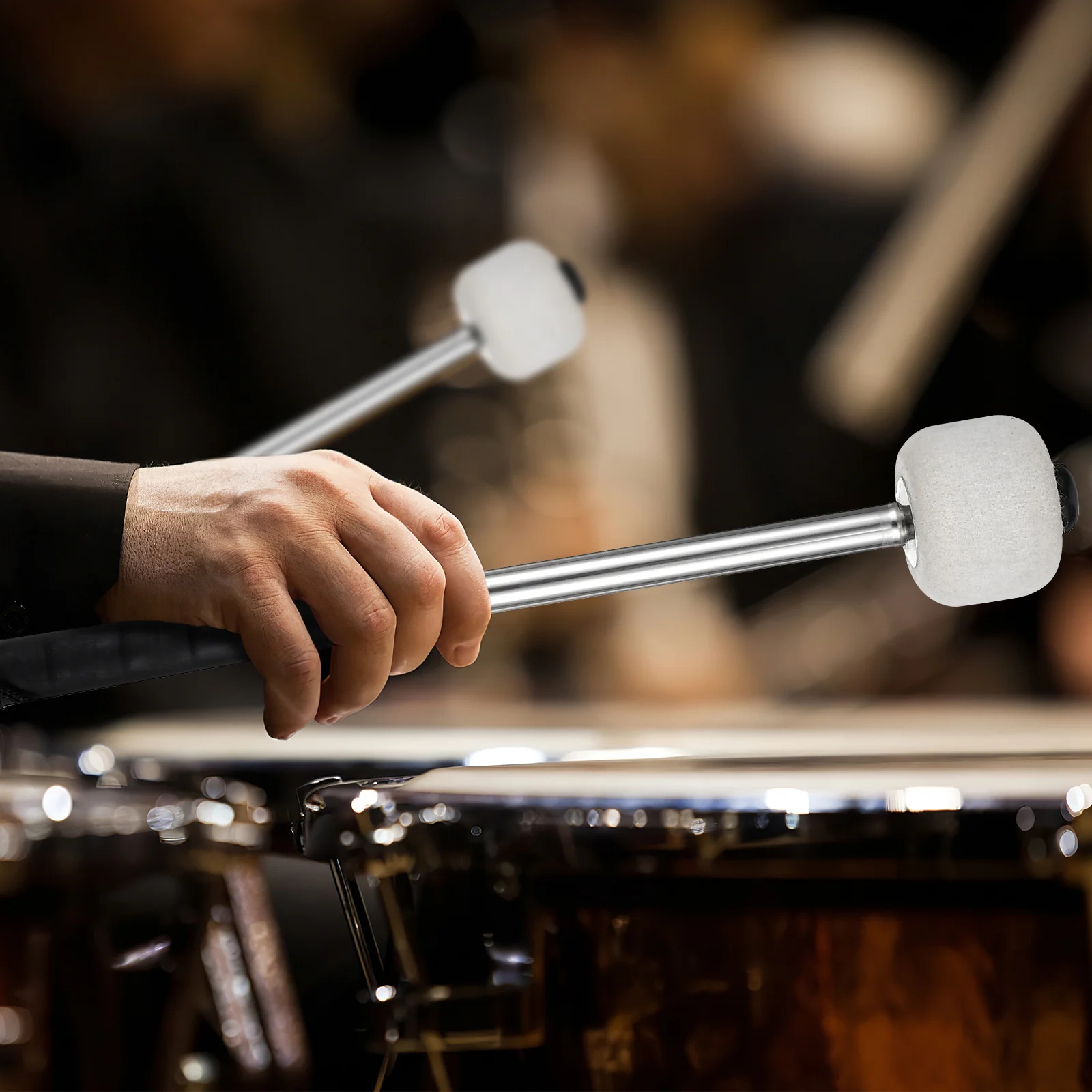 

Bass Drum Mallet Stainless Steel Handle Wool Felt Head Professional Drum Stick Long Lightweight Percussion Instrument
