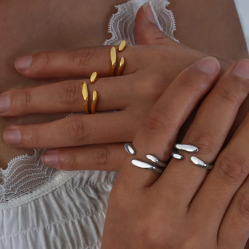 خواتم فولاذ مقاوم للصدأ 316L بسيطة للنساء ، مطلية بالذهب عيار 18 ، مقاومة للماء ، بدون تشوهات ، خاتم نسائي بسيط مفتوح ، مجوهرات نسائية #3