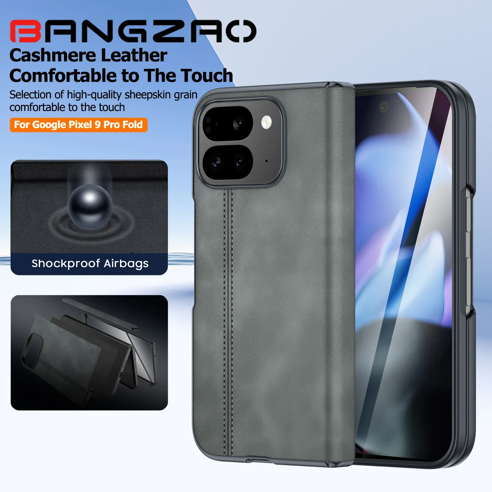 حافظة لهاتف Google Pixel 9 Pro قابلة للطي مع واقي شاشة، حماية مفصلية، حافظة جلدية غير لامعة لهاتف Google 9 Pro Fold Pixel-أسود