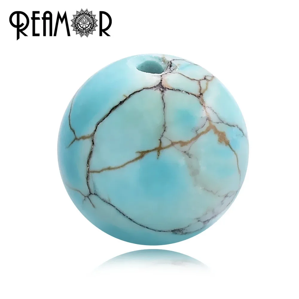 REAMOR, cuentas de piedra Natural turquesas azul claro de alta calidad de 6/8/10mm para collar, pulsera, accesorios para hacer manualidades, hebra de 15"