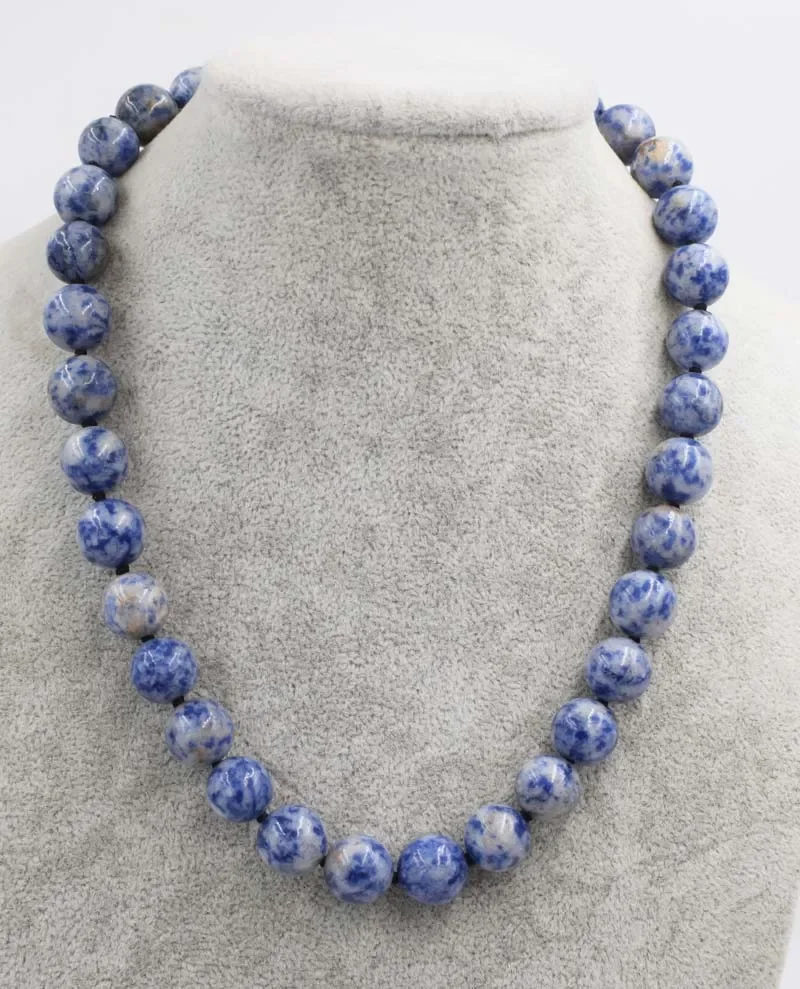 

wow! blue spot stone jades round 12mm necklace 18" nature wholesale bead discount gift