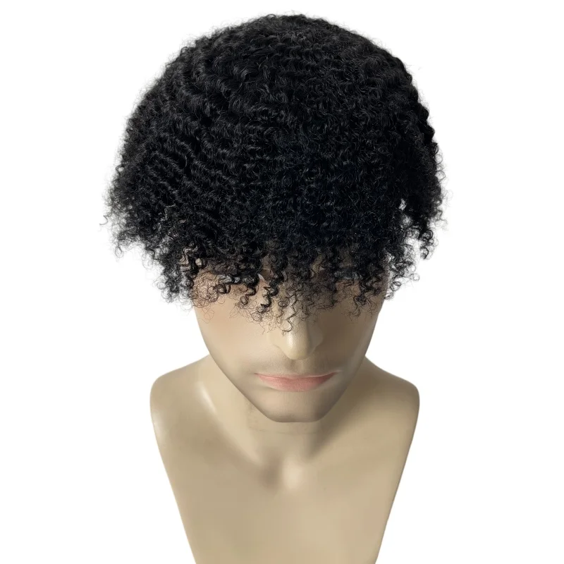 Wig rambut manusia Virgin Mongolia #1 Jet hitam 6mm Unit renda Mono 8x10 untuk pria hitam