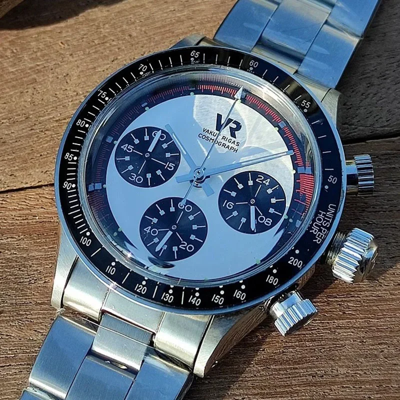 Vakuy Men's 38MM Quartz Watch Sweep Seconds Jinggong VK63A Chronograph Vintage Panda Di Men's Watch
