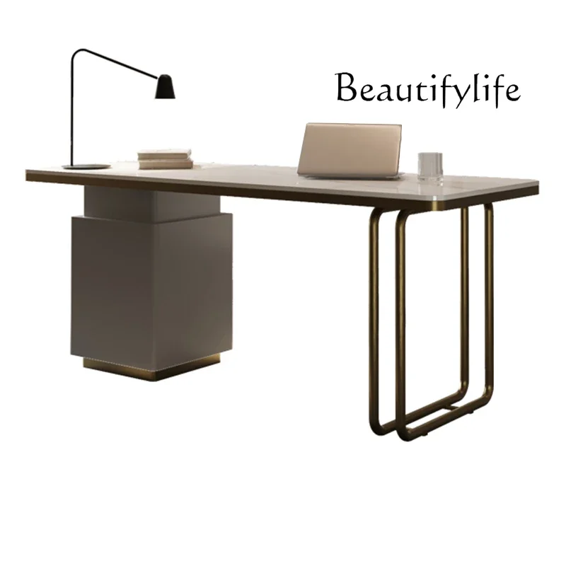 

X35 Italian Minimalist Desk Modern Rock Slab Office Table And Chairs Light Luxury High-end Study Horse Writing Desk Computer Des