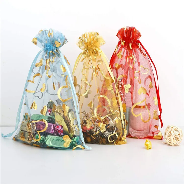 100pcs Love Heart Drawstring Organza Bags 20x30cm Wholesale Big Size for Christmas Wedding Jewelry Gift Packaging Pouches