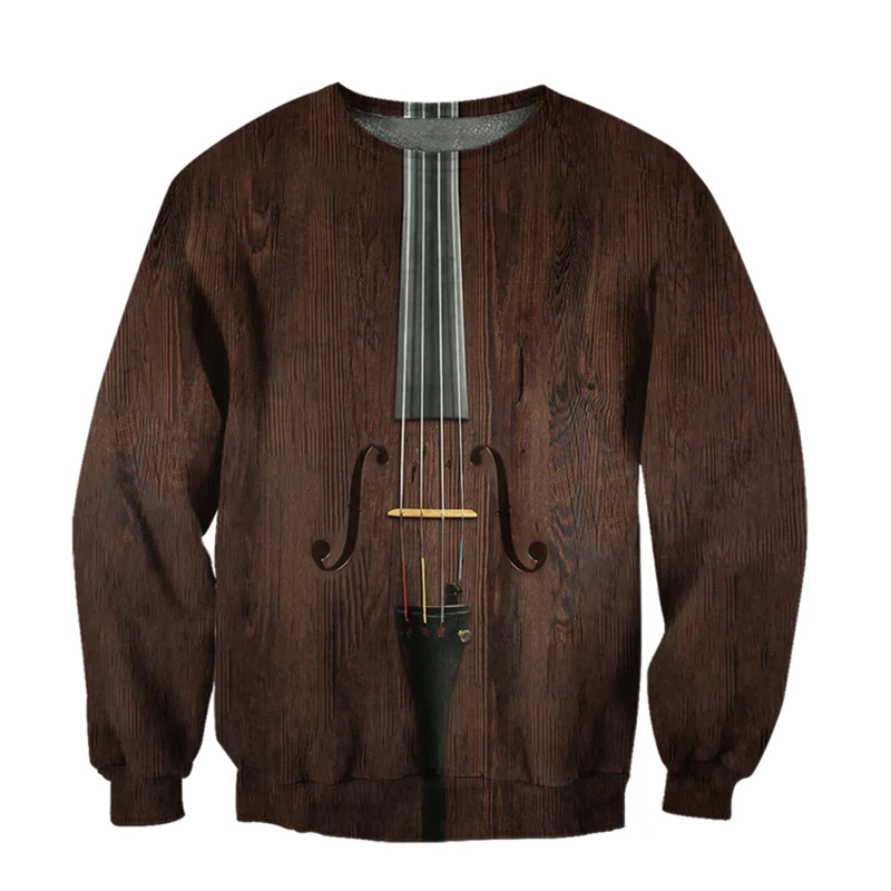 Felpa pullover da uomo Violino Grafica Stampa 3D Top a maniche lunghe Pullover oversize allentato con o-collo Felpe casual da uomo