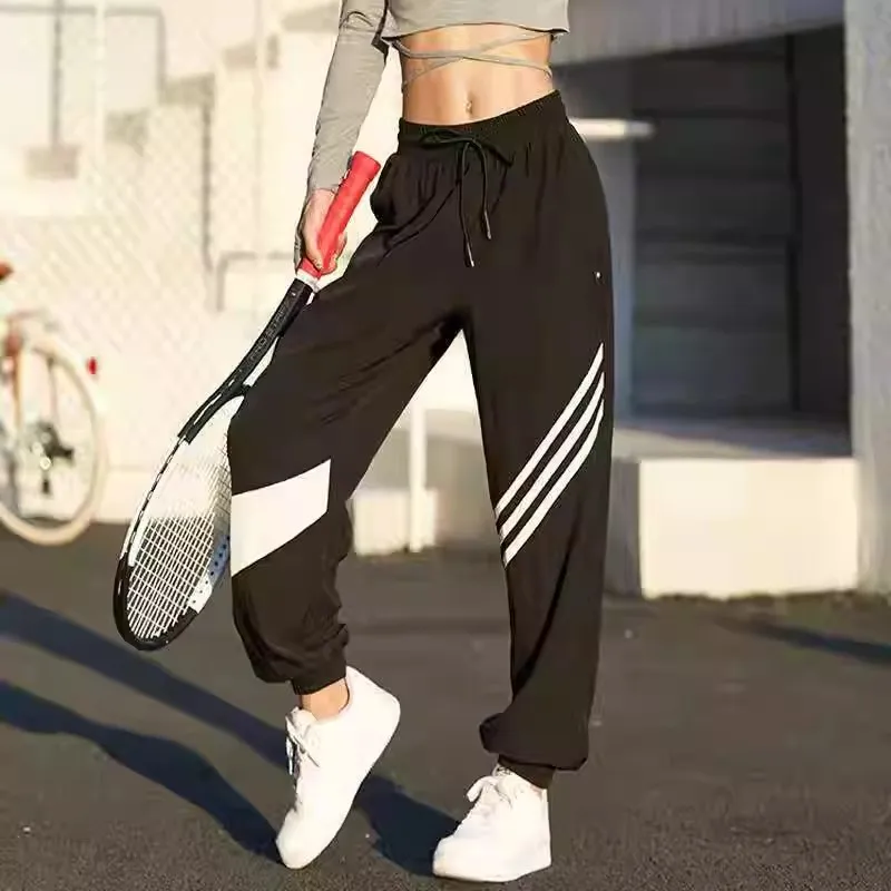 

Large size sports pants women loose bunched feet running fitness pants thin summer fashion high-waisted yoga pants
