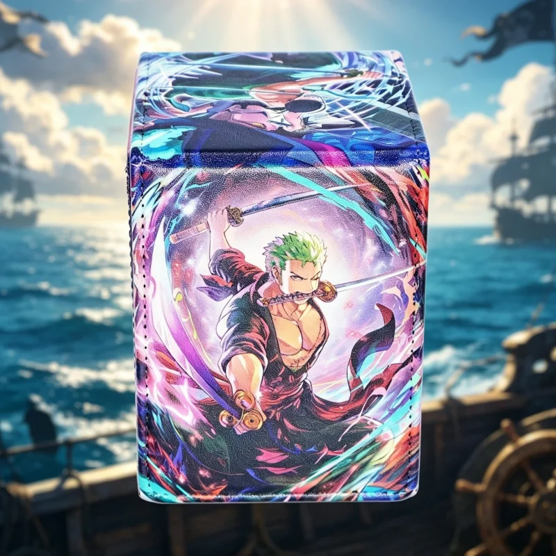 DIY One Piece Roronoa Zoro Card Box TCG OPCG DTCG VG Game Collection Card Storage Box Leather Magnetic Board Game Accessories