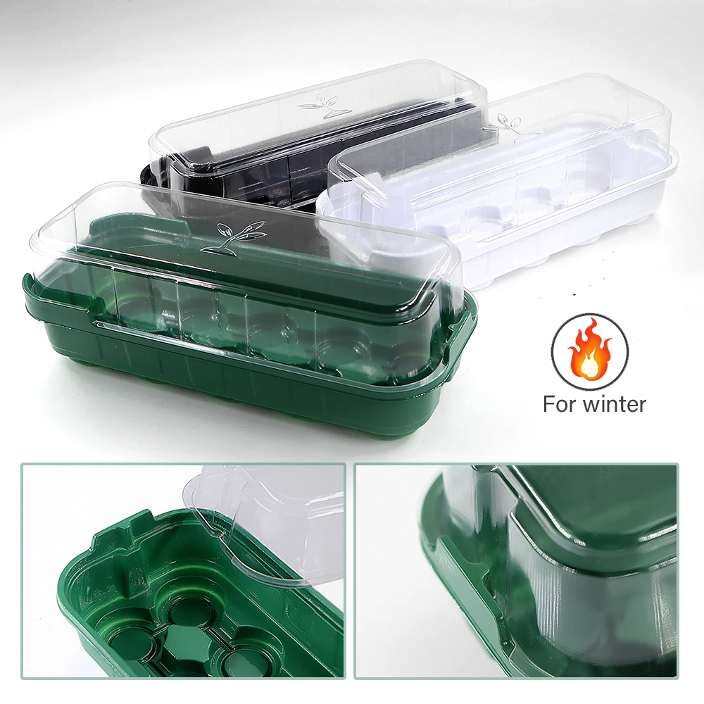 10 Cells PET Seedling Trays Germination Box Plants Seed Starting Pots with Transparent Cover for Indoor Garden Greenhouse Growth