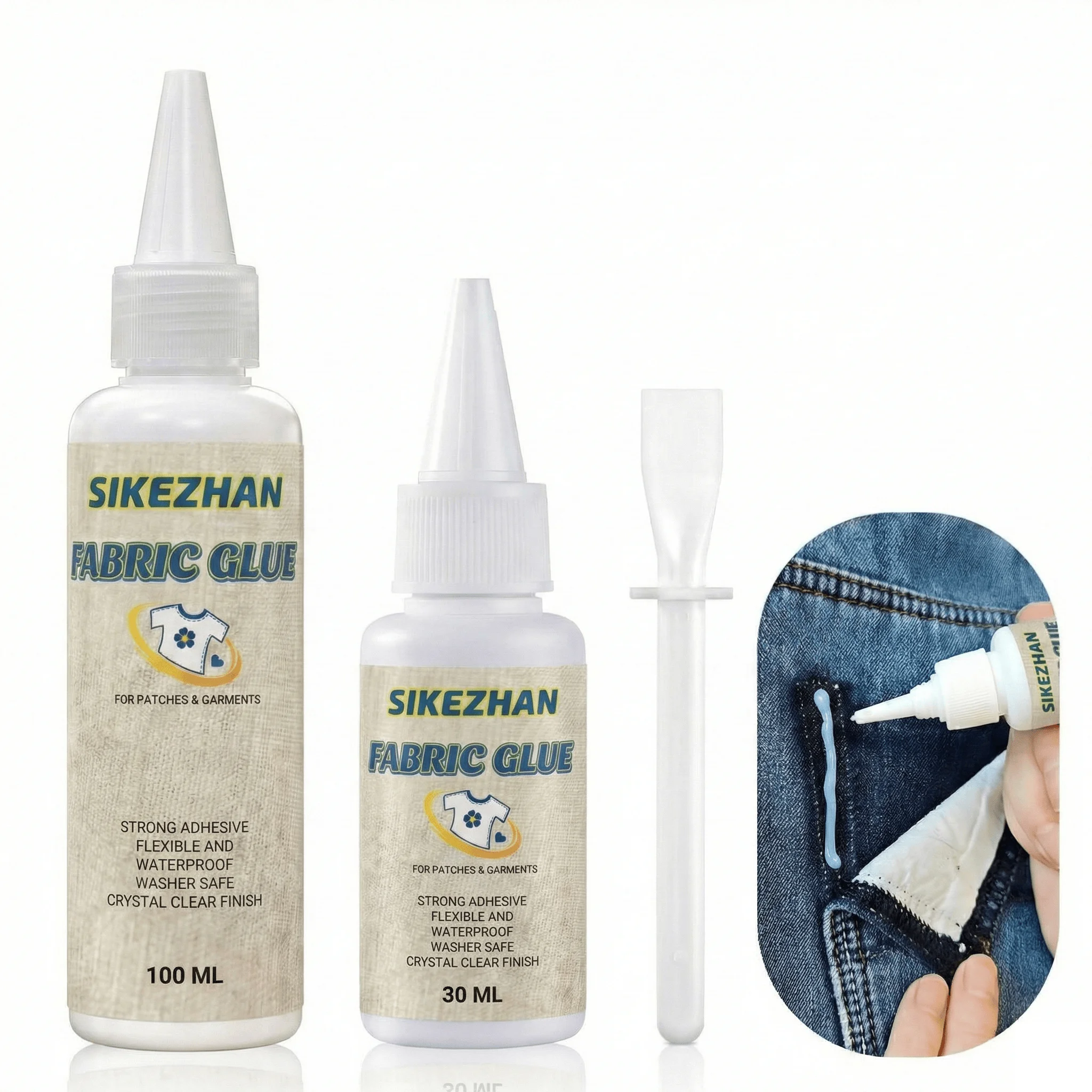 Colle textile permanente lavable pour vêtements, patchs, cuir, denim – Kit adhésif textile flexible avec outils