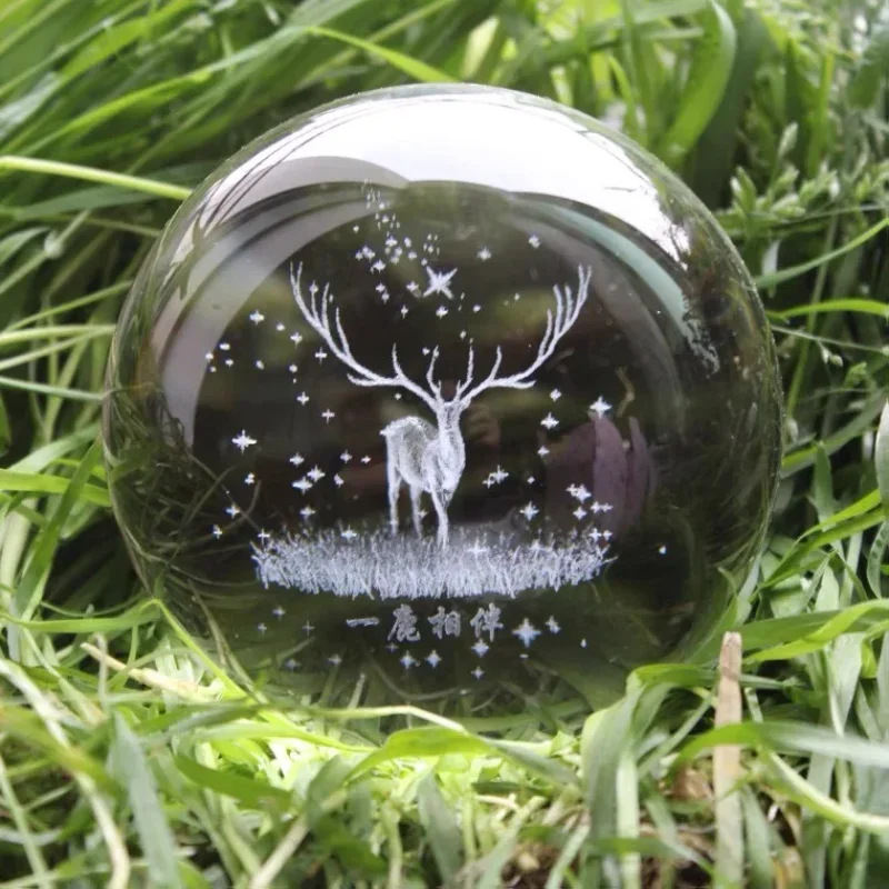 Super beautiful fairy deer crystal ball ornament 3D inner carving attracts wealth and treasures all the way, crystal ball orname