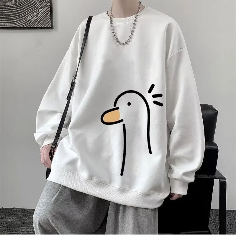 【M-8XL Sweatshirts】Mannen Oversized Sweatshirt Mode Losse Gele Eend Print Lange Mouw Paar Kleding