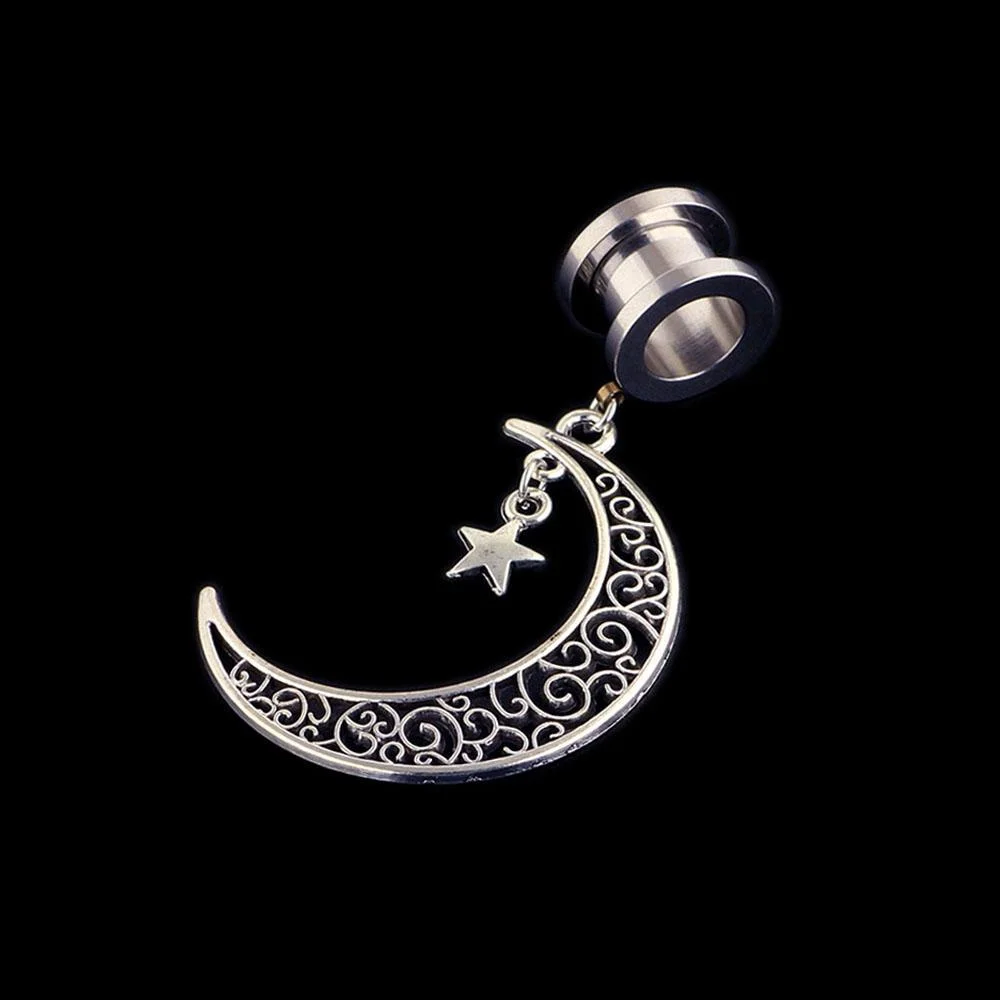 1Pc Screw-fix Moon Star Pendant Ear Tunnel Plugs and Gauges Flesh Piercing Expander Plug Earrings