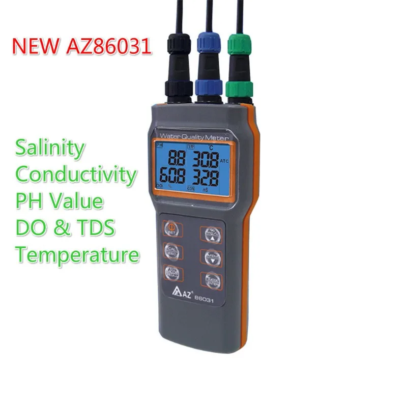 

Upgraded Digital Water Quality Meter Dissolved Oxygen Tester PH Meter Conductivity Salinity Temperature Saltiness Meter AZ86031