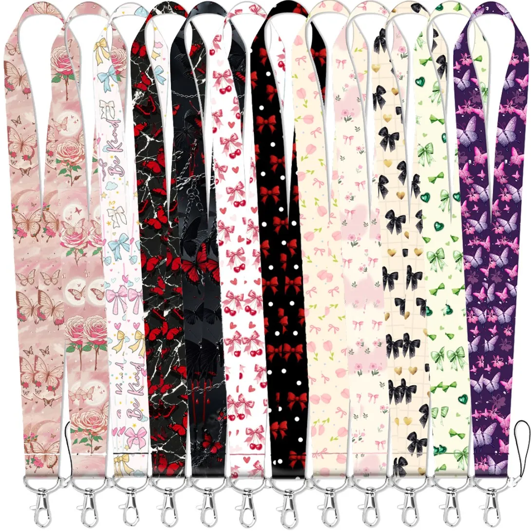 

Mixed 12pcs/set Butterfly Lanyards Cartoon Bow Neck Strap For ID Card Keychain Badge Holder DIY Hanging Rope Phone Accessories