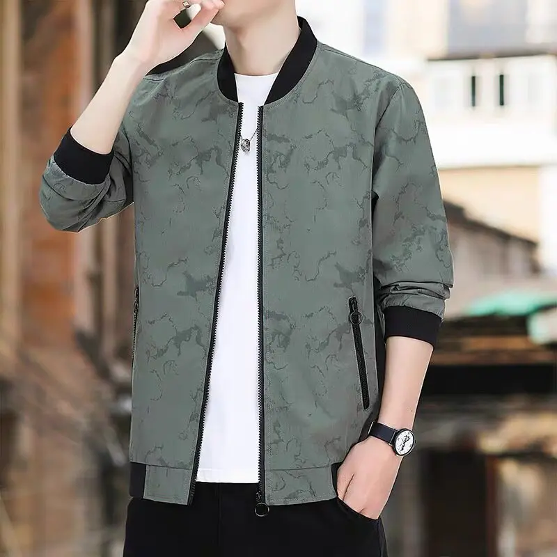 Casual Style Baseball Collar Jacket Long Sleeve Slim Fit Youth Fashionable All-Match Windbreaker Spring Autumn Camouflage Out...