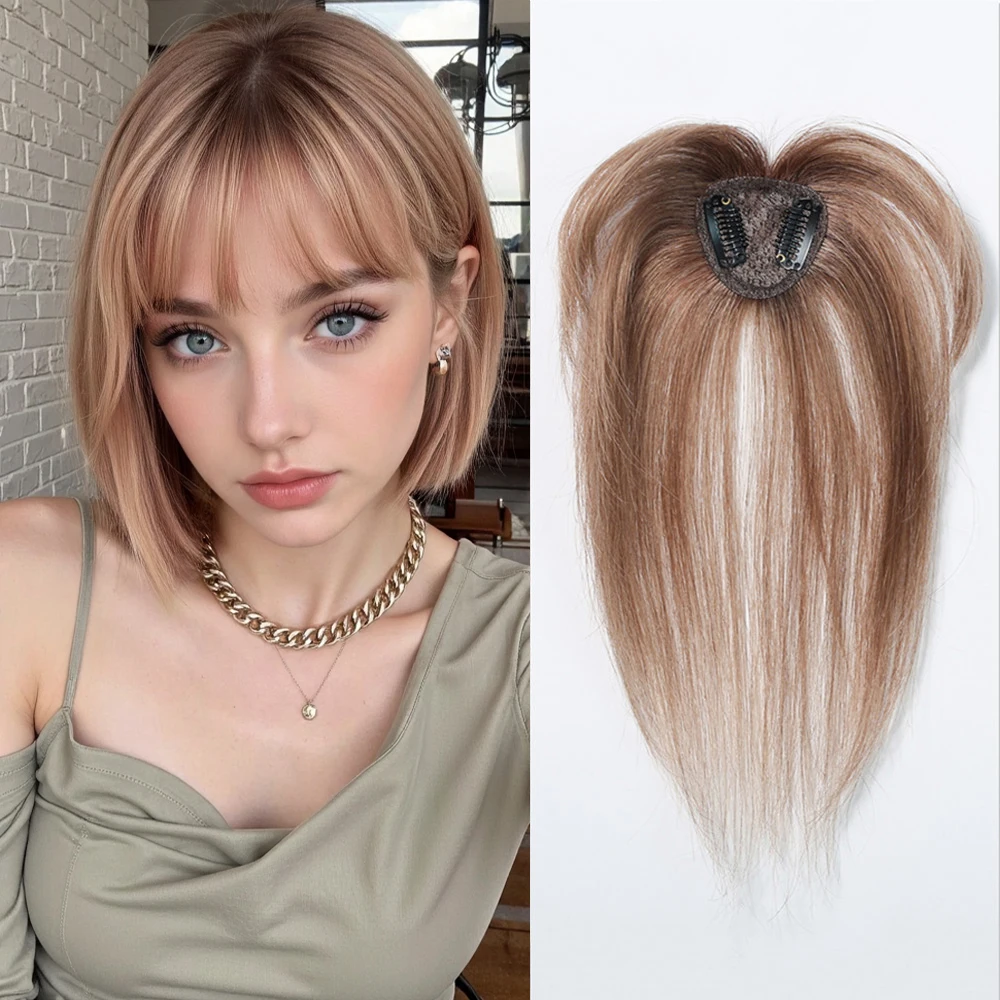 

100% человеческие волосы Remy с челкой Ombre Brown Шиньоны 3D Wispy Bangs для женщин Тонкие волосы Настоящие человеческие волосы Topper Clip