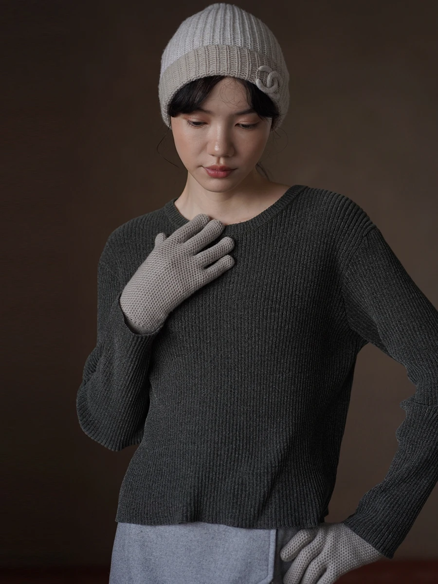 

Хакикики Miss High Mountain Ce Трикотажные мягкие нечеткие текстуры круглые Ne Top Женские для поездок на работу Slim Fit Long Sve Polyest...