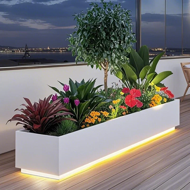 Lighting flower box outdoor balcony terrace courtyard planting box stainless steel wrought iron finished product partition indoo