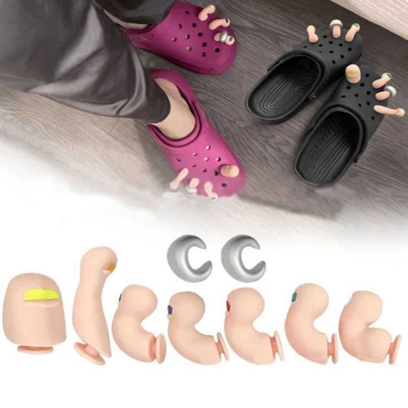 1 set 3D Toe Charms Shoe Decoration DIY Funny Toe Simulation Foot Thumbs Hole Summer Slippers Accessories For Men Women