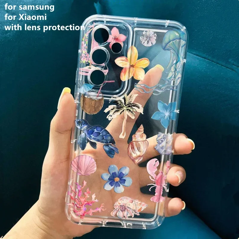 Ocean Shell Turtle Print Clear Soft Phone Case for IPhone 16 14 15 11 12 13 Pro Max 7 8 Plus SE 2022 XR X XSMAX Shockproof Cover