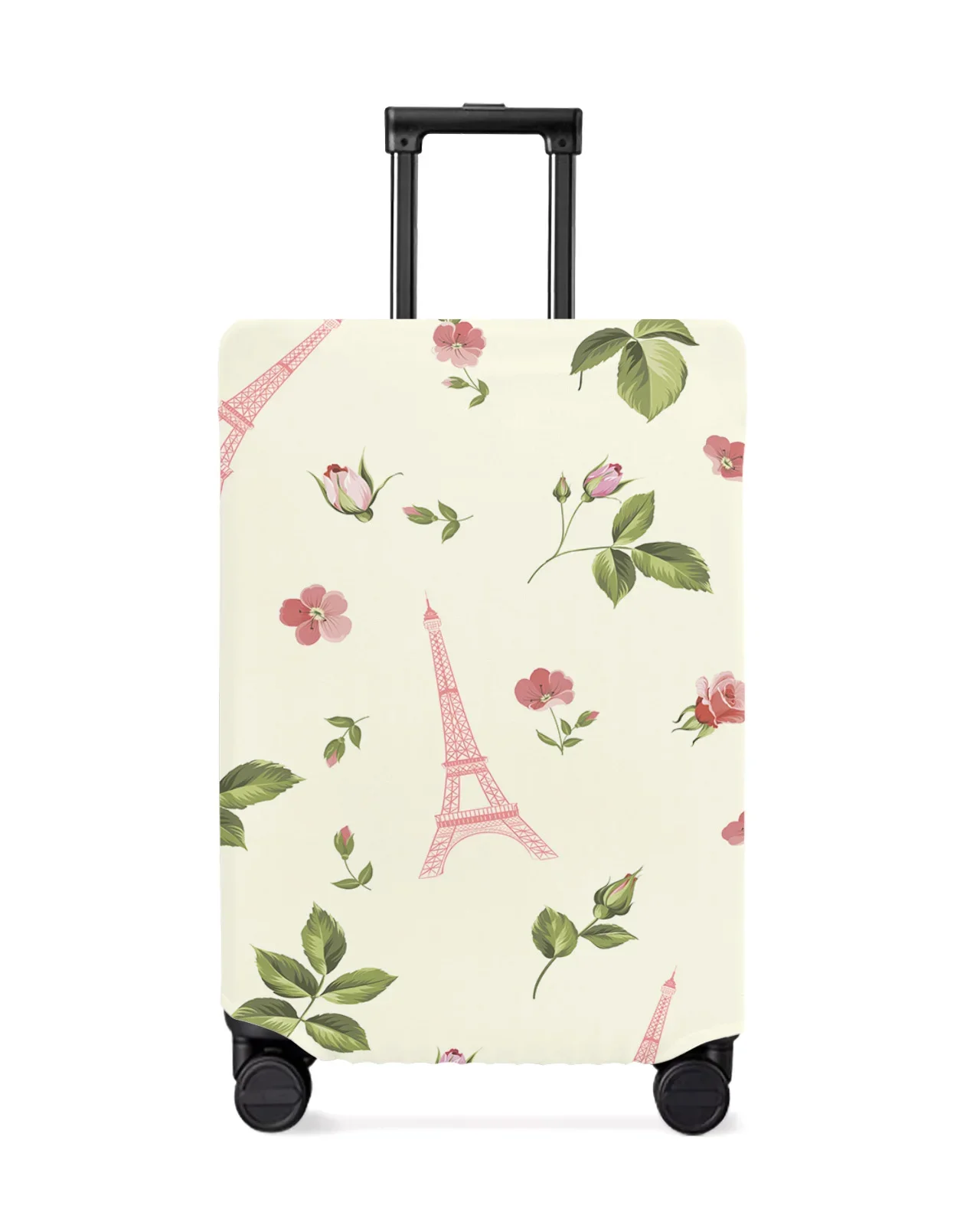 Spring Pink Flowers Green Leaves Eiffel Tower Luggage Cover Travel Accessories Suitcase Elastic Dust Case Protect Sleeve