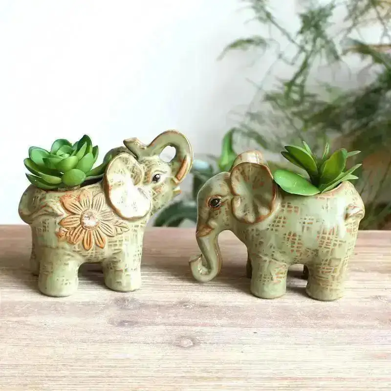 Nuevo Vintage elefante de cerámica artesanías maceta de flores suculentas maceta de plantas verdes decoración del jardín del hogar suministros para el hogar