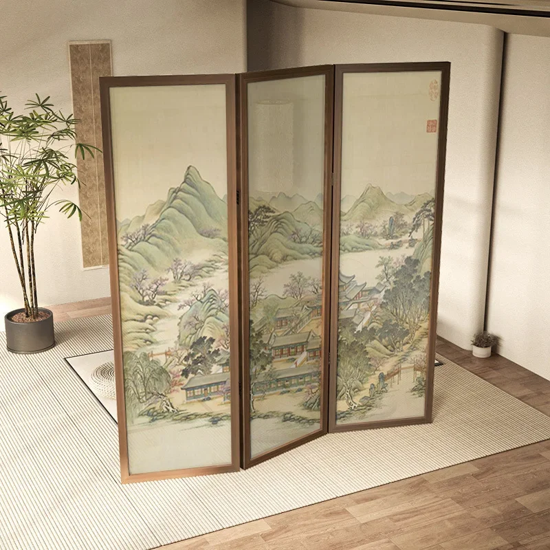 Customized classical Chinese landscape screen partition entry living room decoration ancient painting tea room mobile entry bloc