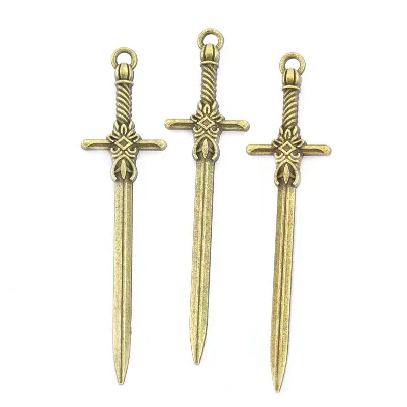 New Coming 8Pcs 5Color 49*12mm Zinc Alloy Sword Charms For Jewelry Making DIY Handmade Weapons Pendant Charms