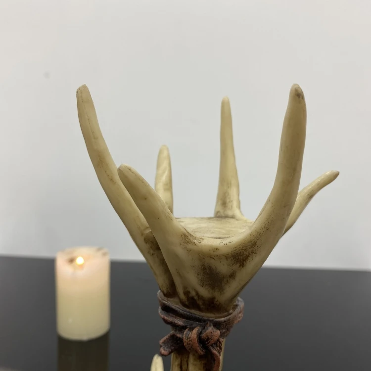 Vintage-Geweih-Kerzenhalter aus Kunstharz, Tiermotiv-Kerzenständer, Hirschstatue, Wohnzimmer-Deko, Kamin-Deko, Weihnachtsdekoration – Detail 7