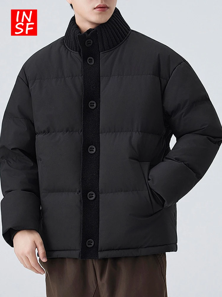 

Теплая повседневная вязаная хлопковая куртка для мужчин с воротником-стойкой, молодежная модная утепленная зимняя верхняя одежда, подходит для ежедневных поездок на работу
