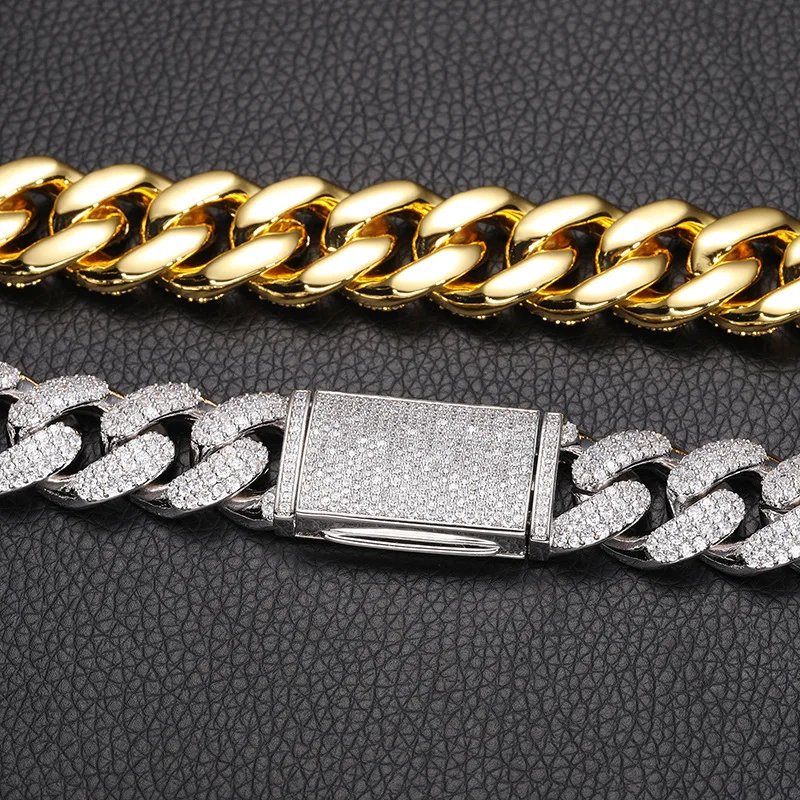 High quality 18mm three row diamond Cuban chain with full set moissanite trendsetter men's hip-hop necklace jewelry