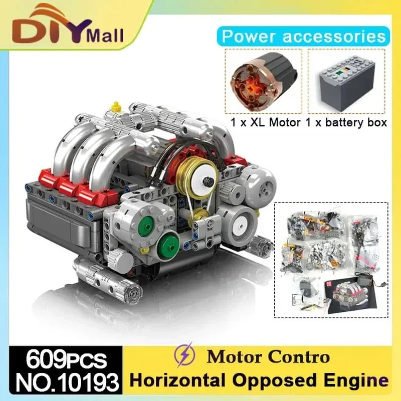 609PCS MKing 10193 Boxer V8 Engine Model Building Blocks Kit Set Collection for Office Display STEM Toy Gift for Adults