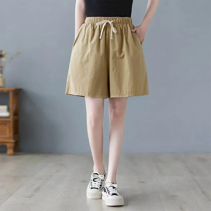 Pantaloncini di lino in cotone per donna Pantaloni casual in vita elastica con coulisse estiva Pantaloni larghi stile coreano vintage da donna