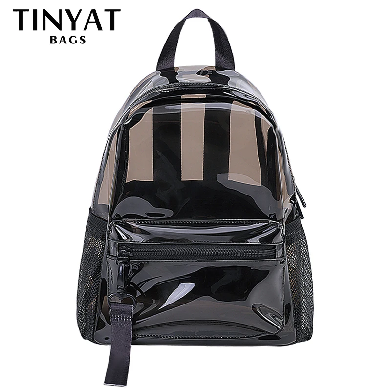 TINYAT Clear Transparent Women’s Backpack, Lightweight and Waterproof School Bag Stadium Approved for Travel, Sports and Concert