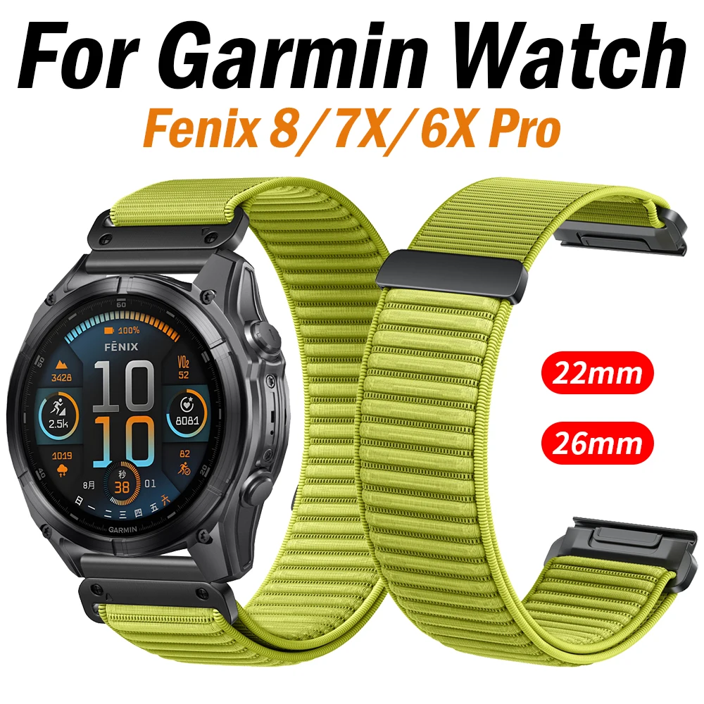 QuickFit 22 مللي متر 26 مللي متر Fenix 8 حزام (استيك) ساعة ل Garmin Fenix E 8 47 مللي متر 51 مللي متر 7 7X 6 6X/Epix Pro/Enduro 3 الرياضة النايلون حزام سوار