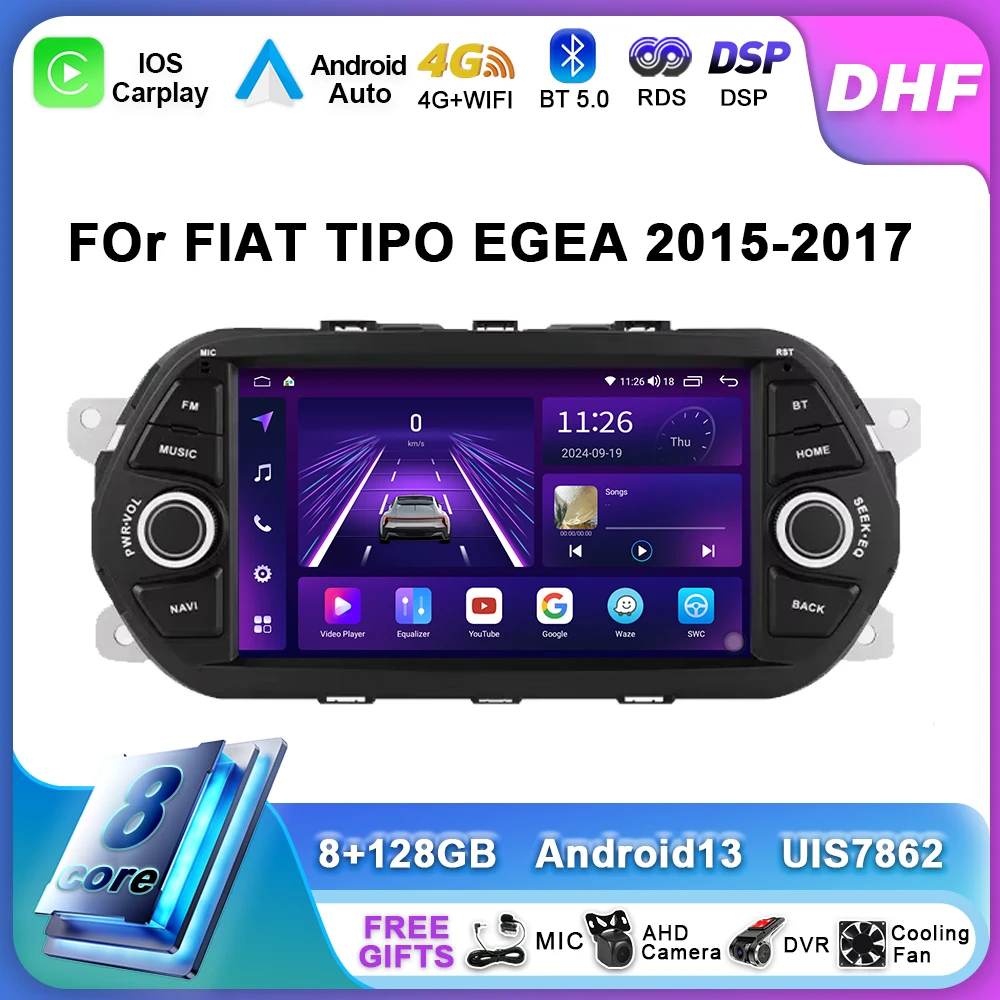 2Din Android 13 Car Radio For FIAT TIPO EGEA 2015-2017 Navigation Stereo Multimedia Video Player GPS 4G Carplay Screen Autoraido