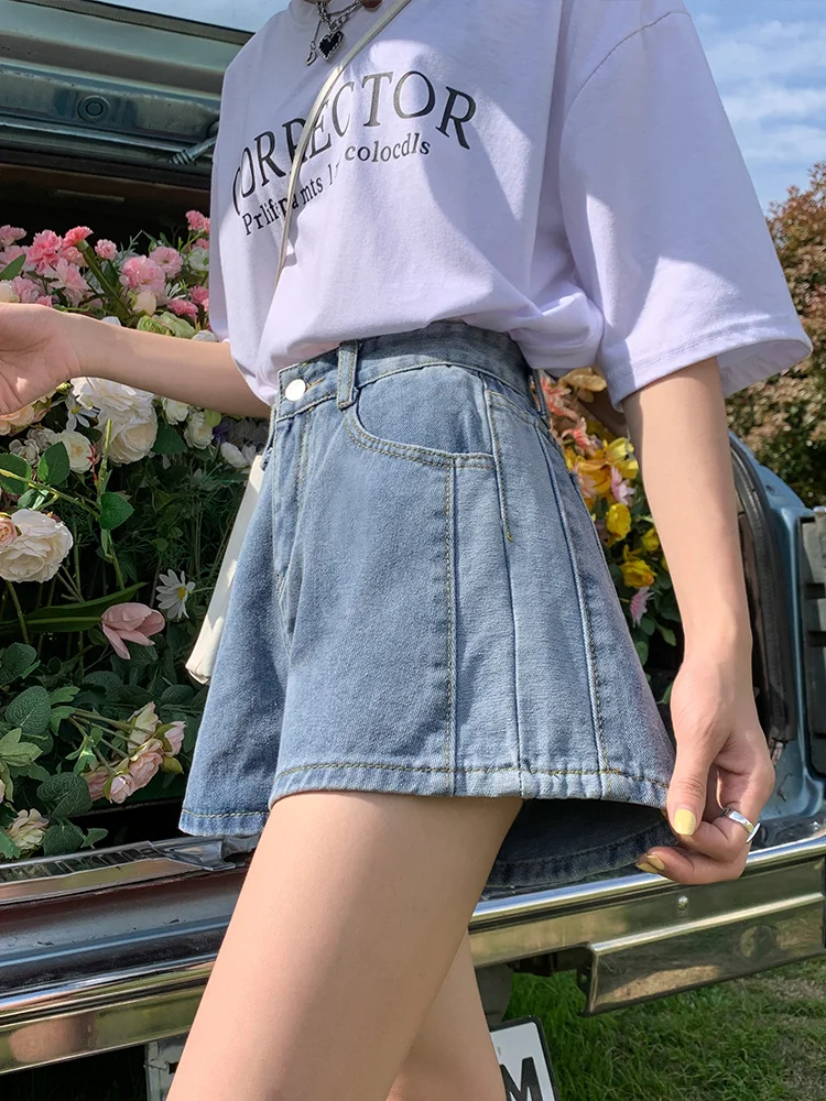 High-Waist Patchwork Denim Shorts für Damen – Sommerliche, dünne, lockere A-Linien-Hotpants in großen Größen mit weitem Bein aus Baumwollmischung, dehnbar