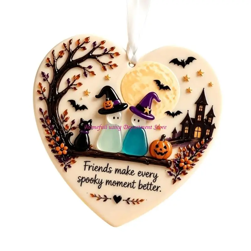 Ribbon Slot Hanging Plaque Acrylic Friendship Accent for Fall Window Door Display, Halloween Tree Decorative Piece for Party