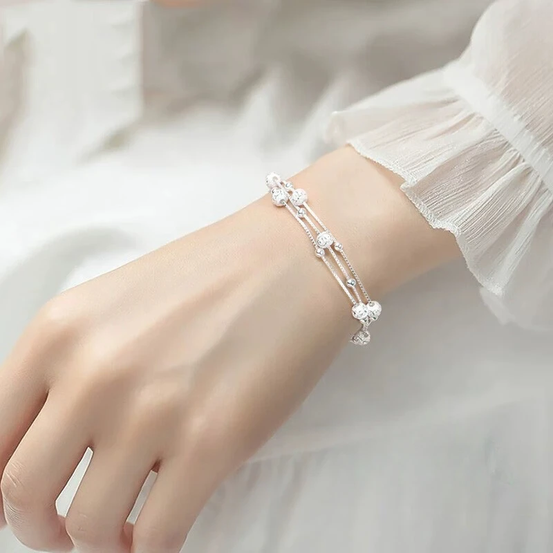 Fine 925 Sterling Silver Chain Bracelets for Women Luxury Original Ball Beads Bracelet Charms Party Wedding Fashion Jewelry Gift