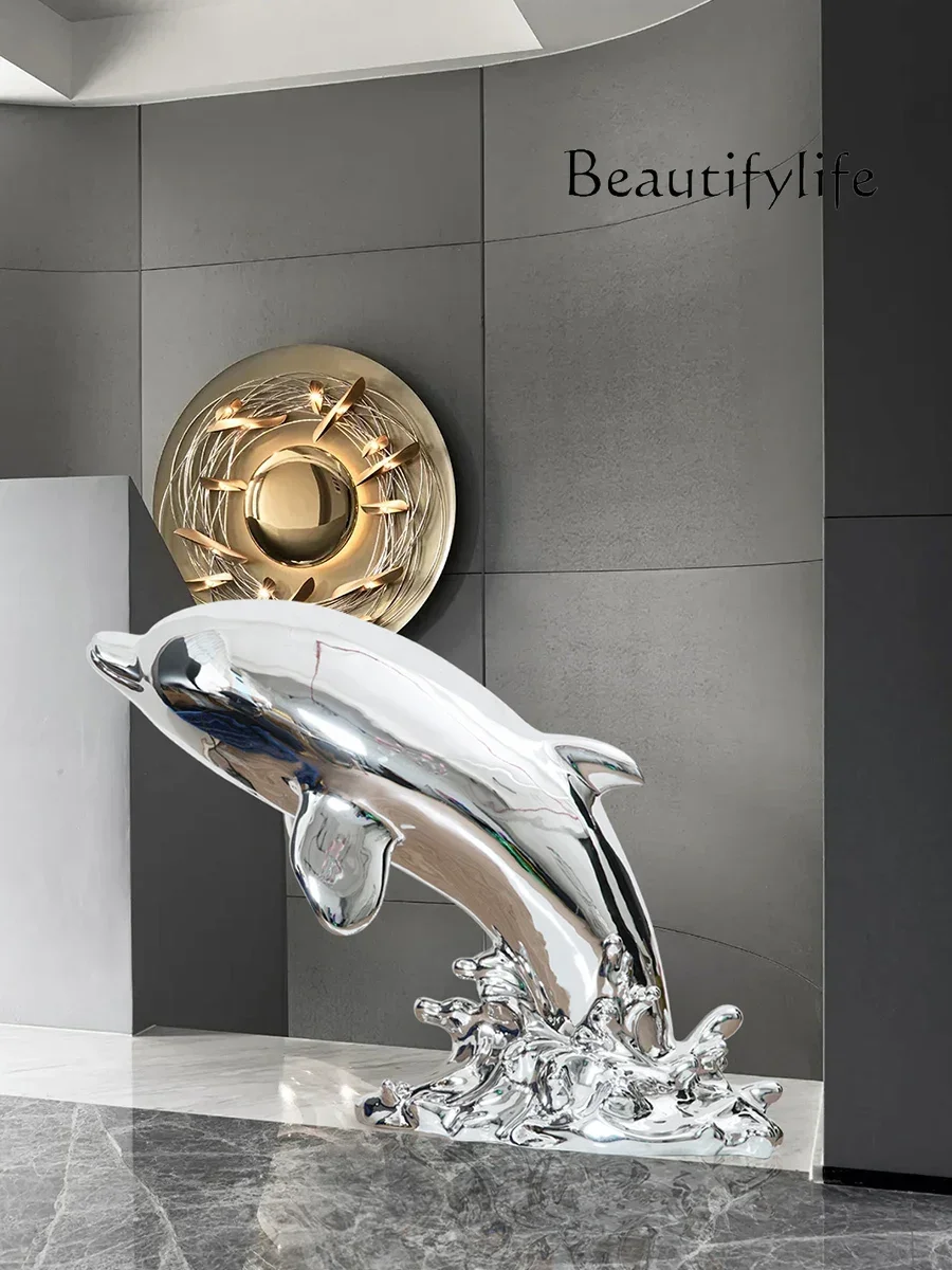 Large Floor Dolphin Sculptured Ornaments Light Luxury Wall Hotel Lobby Sales Office Decorations